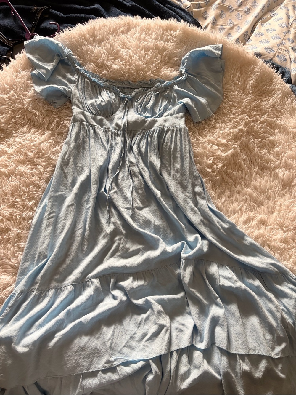 SHEIN Light Blue Textured Maxi Dress with Puff Sleeves